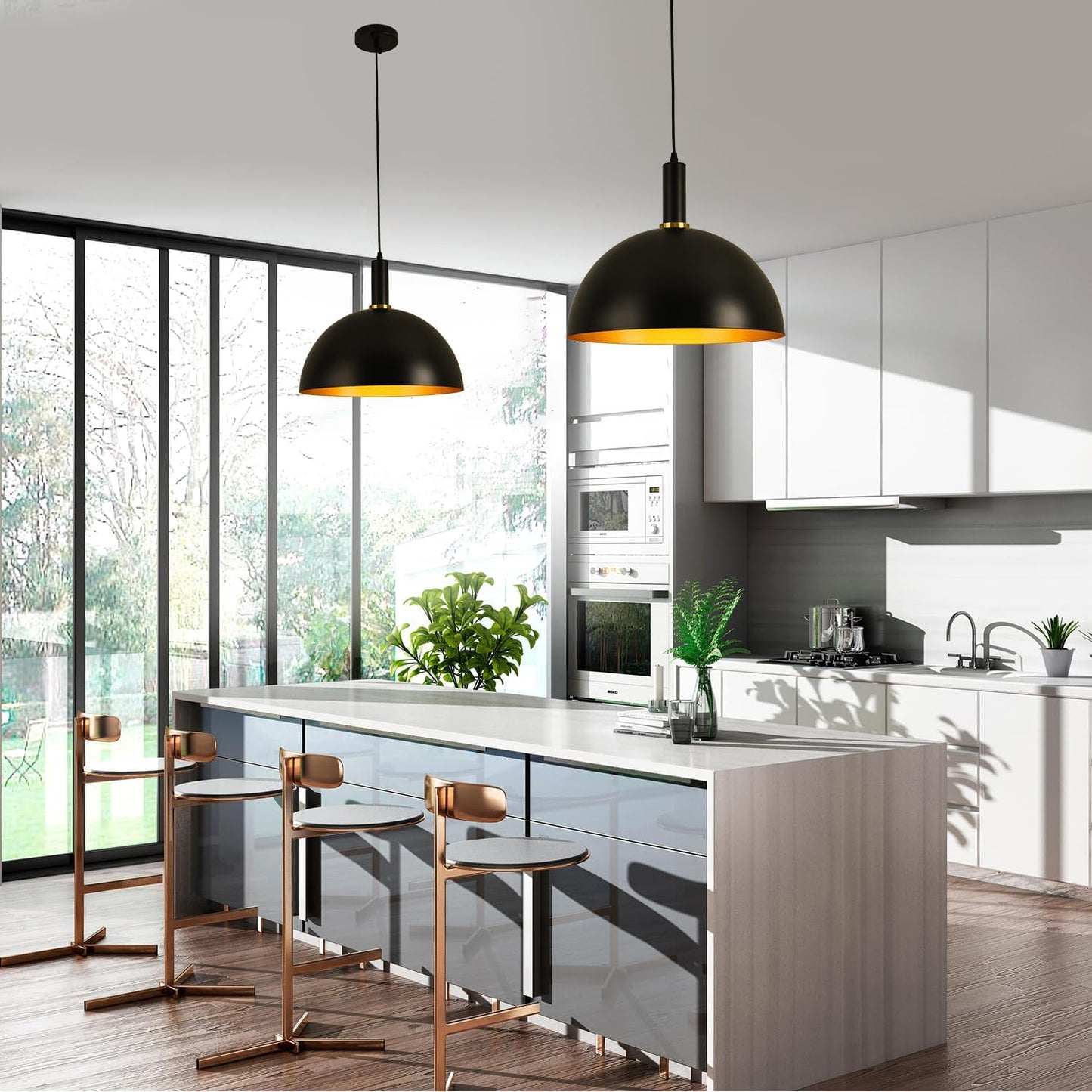 GRUSTRUST 17.72'' Large Black Pendant Light Kitchen Island Industrial Black and Gold Dome Pendant Light Modern Farmhouse Hanging Vintage
