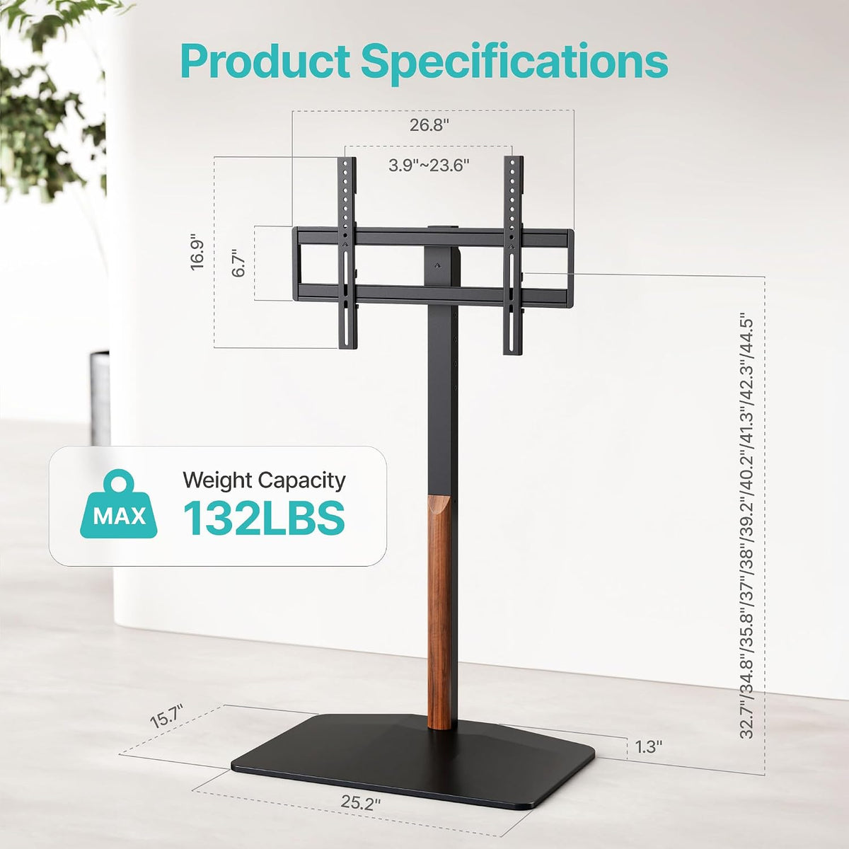 Pegzone Universal Swivel TV Floor Stand for 32-85 Inch Screen, Black Walnut