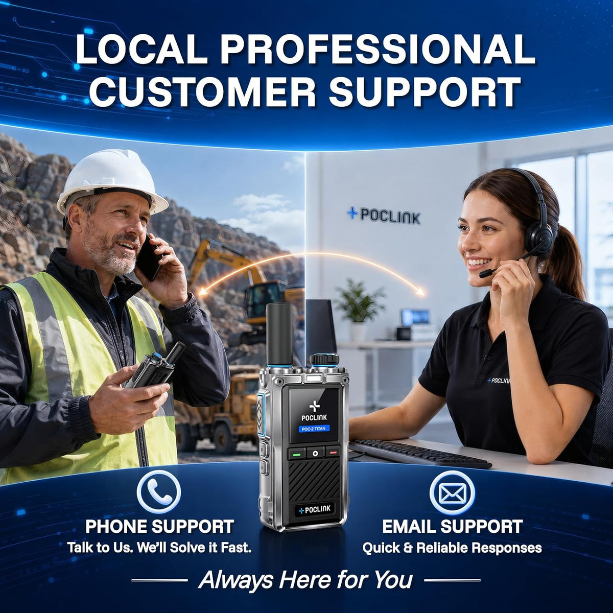 Lifetime Free Global Walkie Talkies Long Range Two Way Raios, Rugged & Shockproof POC Radios with Noise Reduction, Poclink POC-2 Titan-(2 Pack) Unlimited Range PTT 4G LTE Radios for Family, Logistics 2Pack