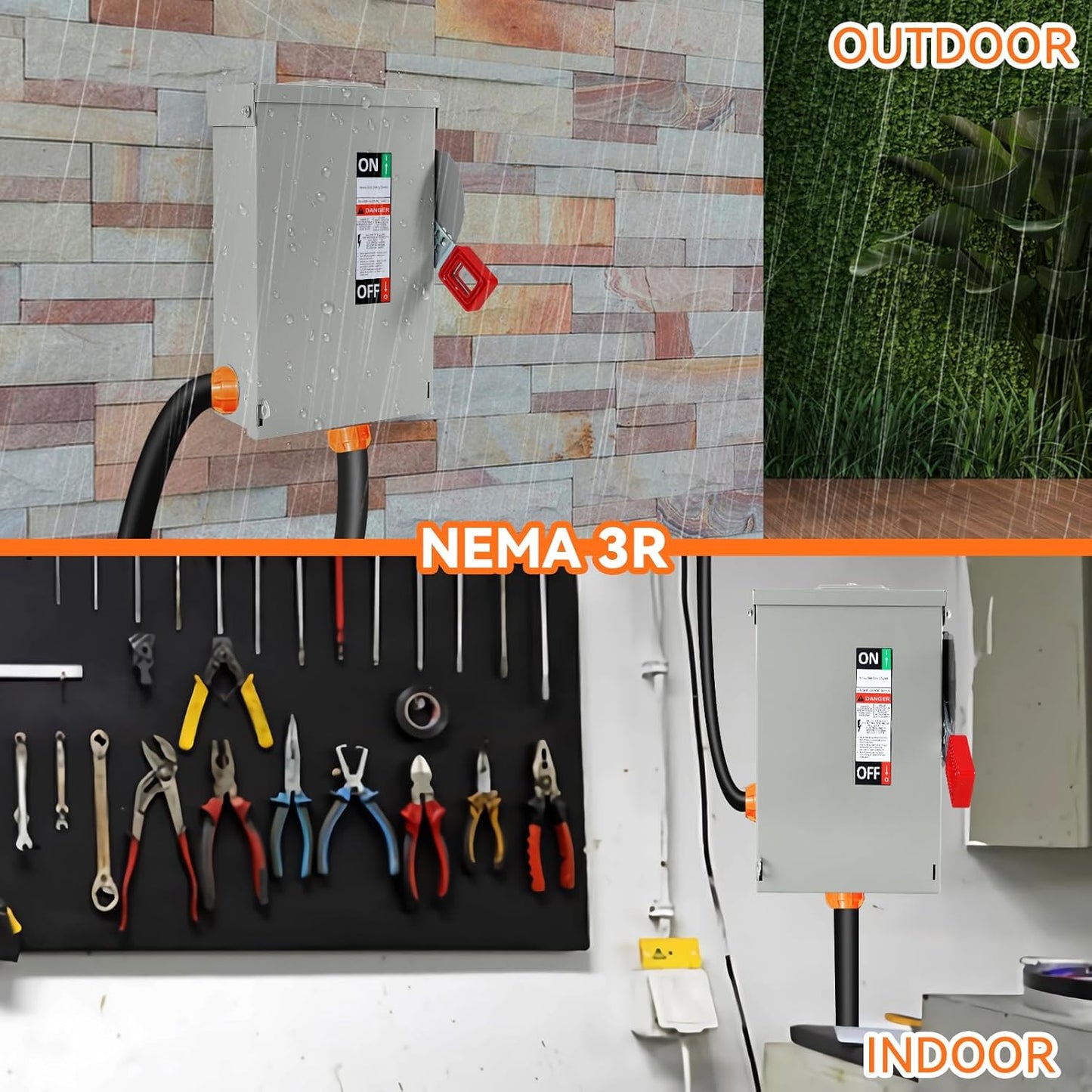 30 Amp Disconnect Switch, Fusible, 3 Pole 600 Volt, with Interlock Mechanism, Anti Corrosion and Rust Prevention, NEMA 3R Enclosure for Indoor&Outdoor, 10-Year Warrnaty, 30 Amp Disconnect Box