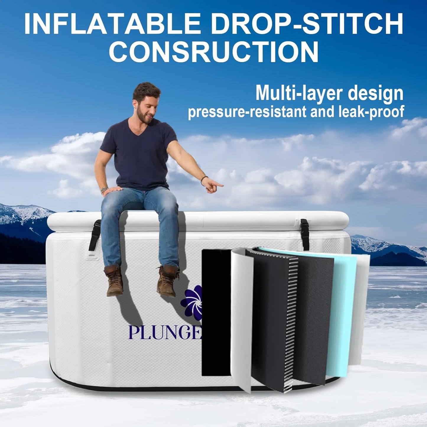 Ultimate Cold Plunge Tub Inflatable Ice Bath Tub With Cover for Athletes Portable & XL Size, Water Chiller Compatible | 59'L x 32'W x 30'H (Elliptic