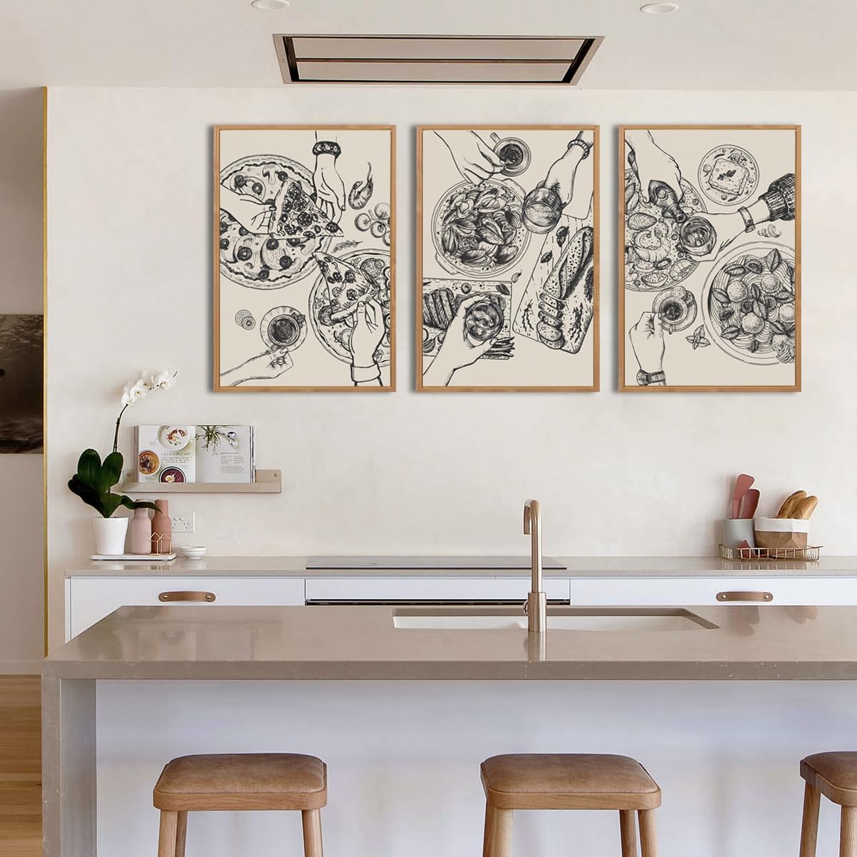 Extra Large Kitchen Wall Art Set of 3 Cheers