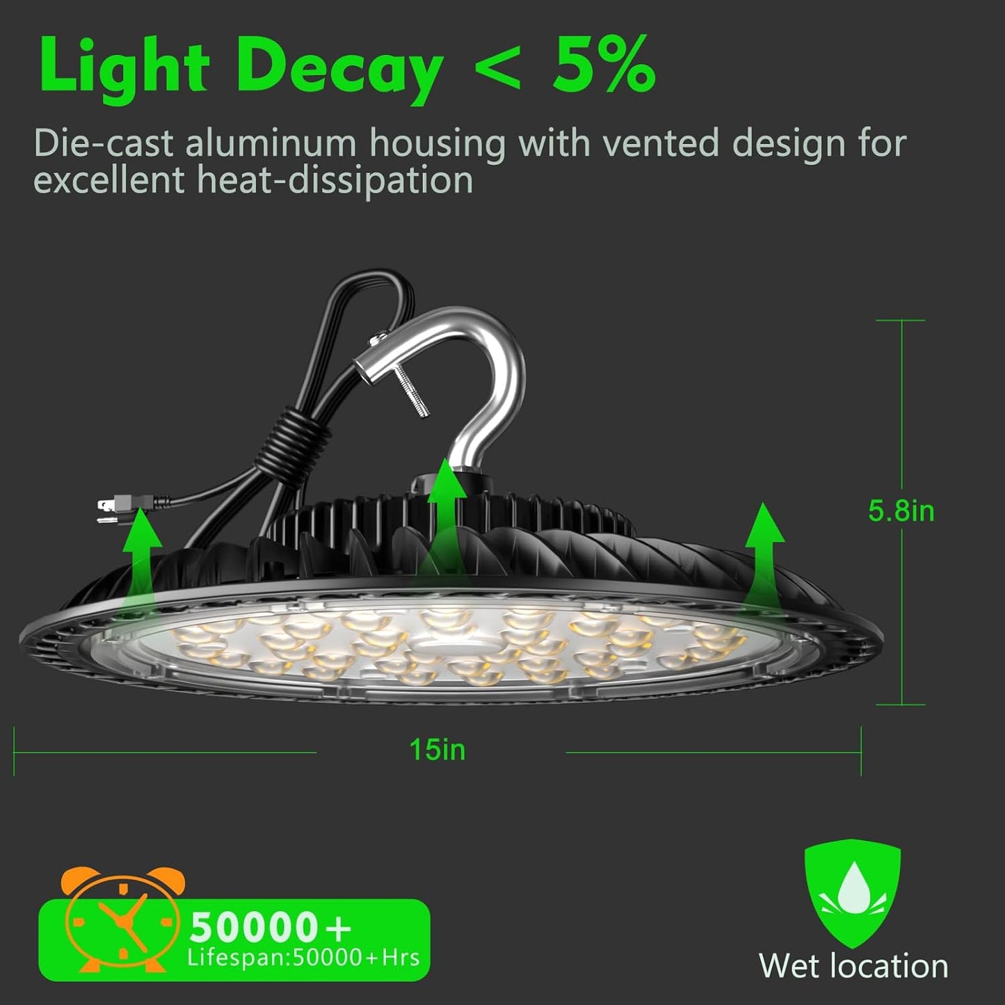 AntLux LED High Bay Light 320W 48000lm 5000K High Bay LED Shop Lights with US Plug Equiv.to 1200W MH/HPS High Bay LED Lights AC100-277V-4 Pack (320.0