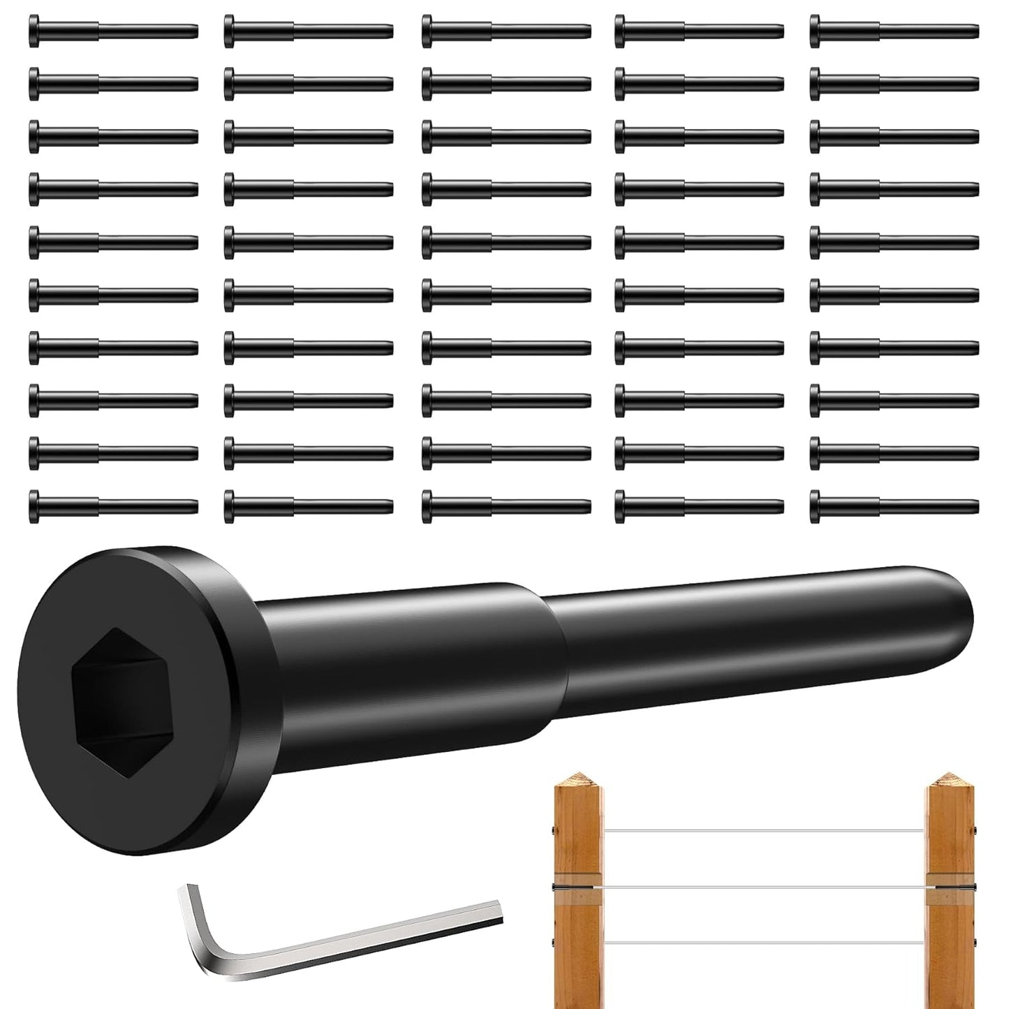 50 Pack 1/8" Black Invisible Cable Railing Hardware Kit, T316 Stainless Steel Receiver and Crimp Stud Ends for Cable Railing, 1/8" Swage