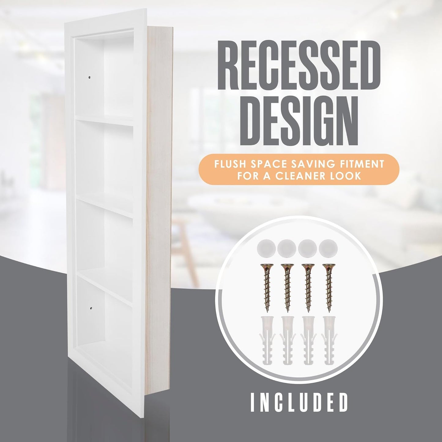 Houseables Recessed Medicine Cabinet, Wall Niche, in Shelves, Shelf Insert, 14"W x 36"H ID, 17W x 38H OD, 4 Tier,