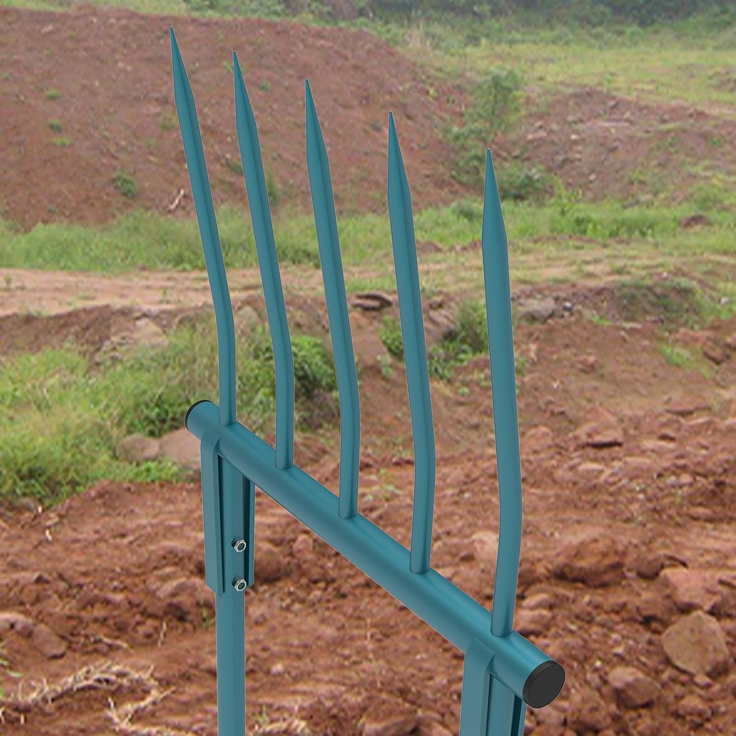 5 Steel Tines 20 in Wide BroadFork Garden Tool Heavy Duty Green Hand Tiller, 55 inch Long Handle
