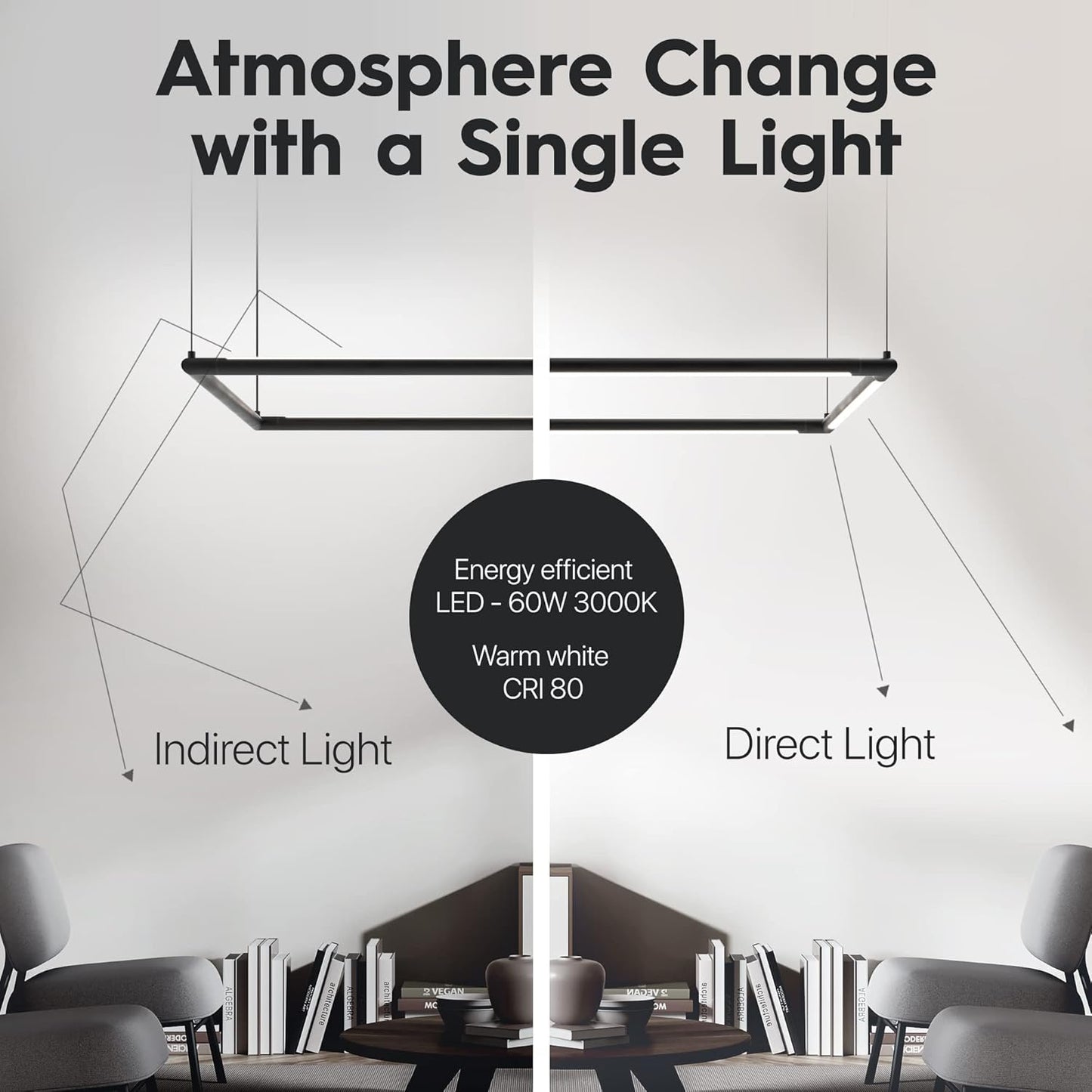 Rectangle Pendant Light, Led Chandelier, Office Light, Dining Room Light, Kitchen Island Light, Ceiling Light, No Flicker, Non Dimmable, Adjustable