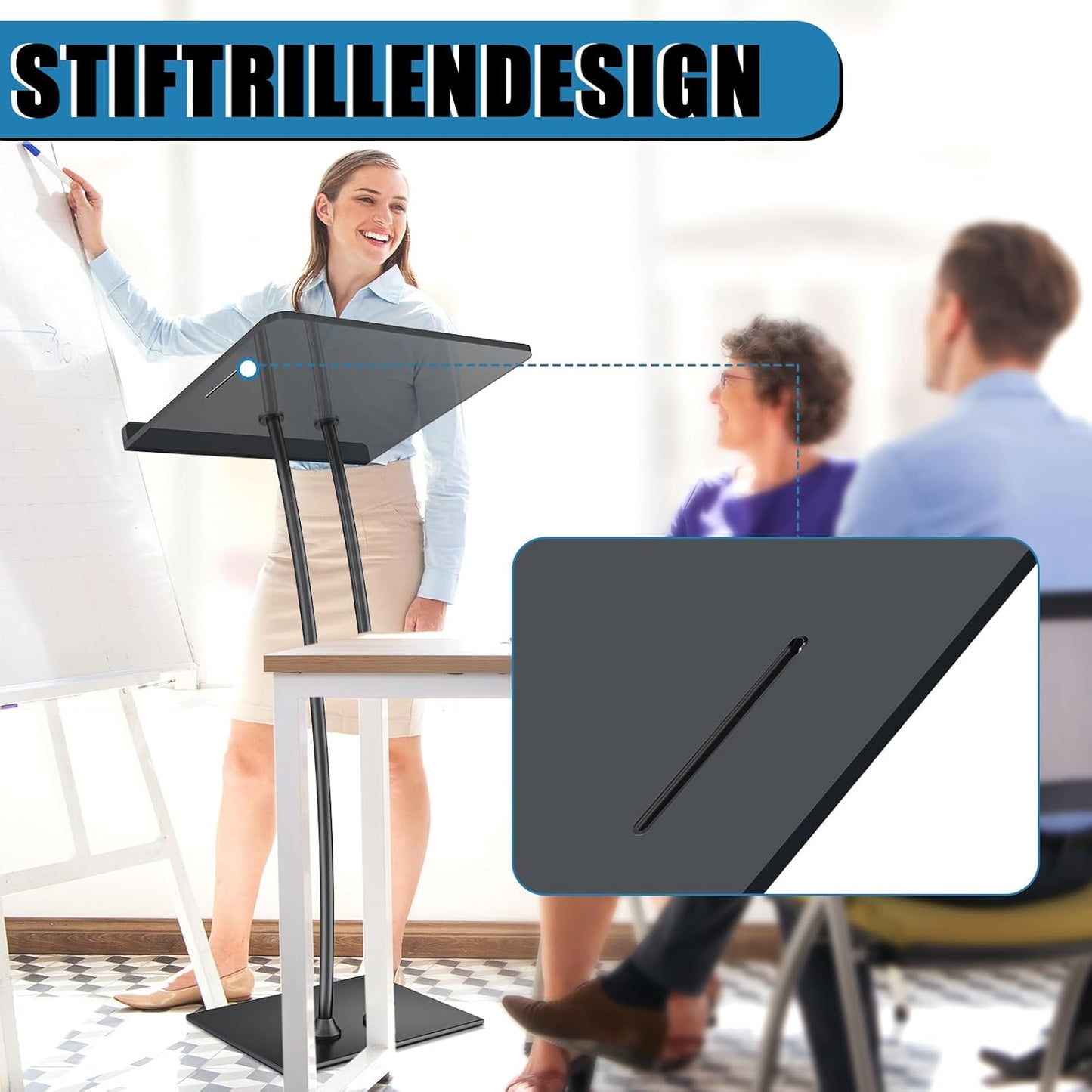 Acrylic Podium Lectern with Iron Stable Bottom, Pulpits for Churches with 10MM Thickened Acrylic Countertop