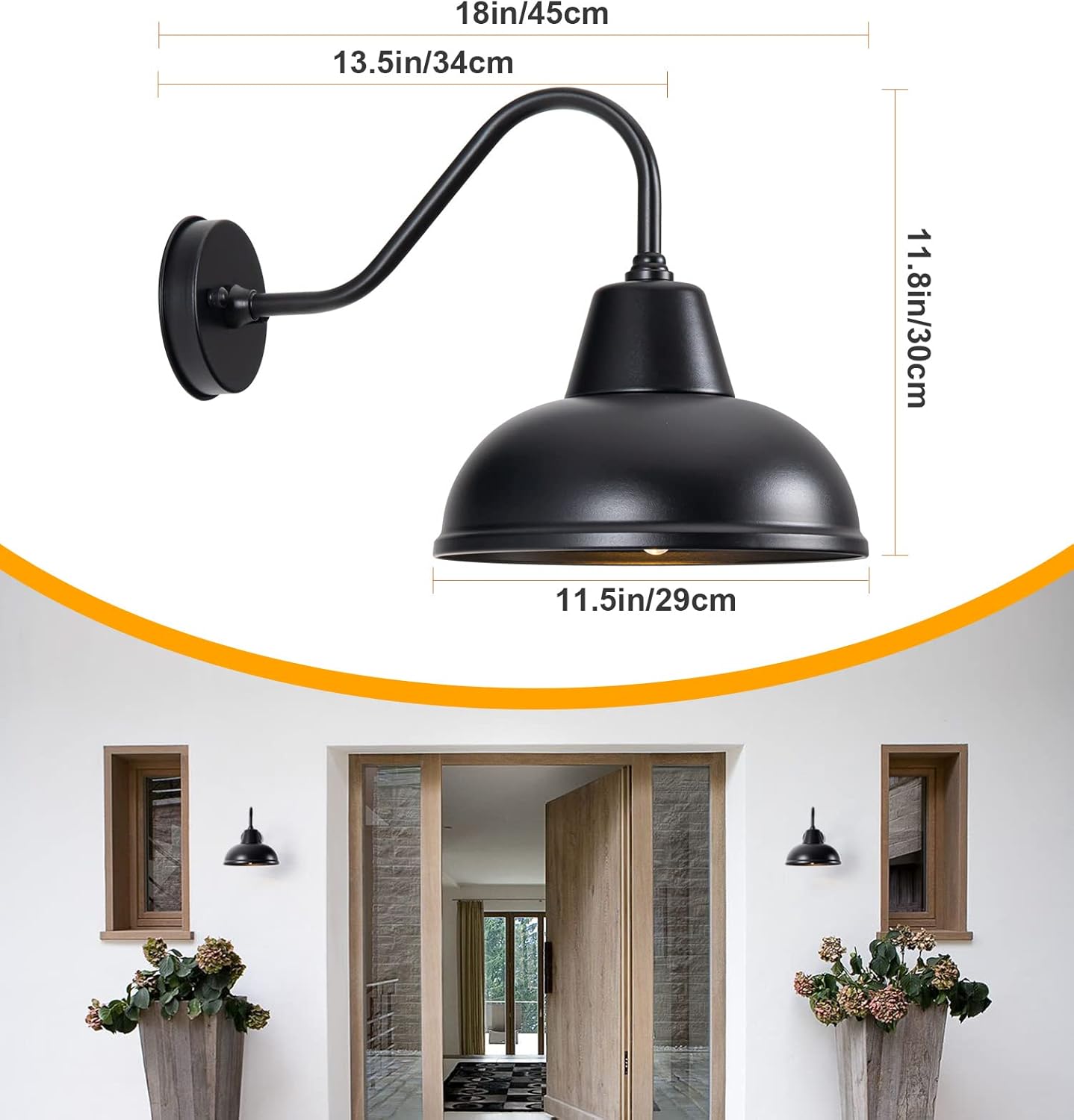 FORMAIMI Barn Light Wall Sconce- Outdoor/Indoor Gooseneck Farmhouse Wall Mount Vintage Lighting Fixture Black Exterior for Front Door,Garage, Porch,