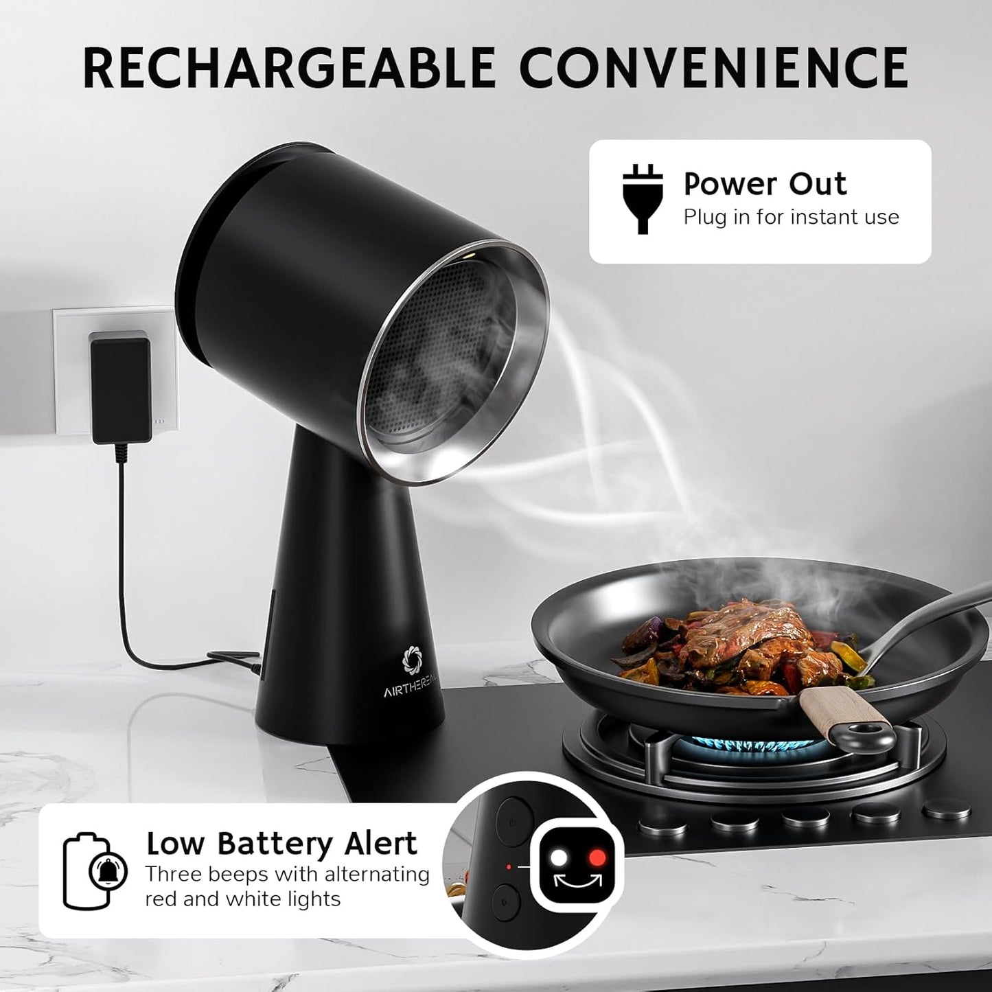 Airthereal Rechargable Portable Range Hood, Desktop Range Hood with Battery Powered