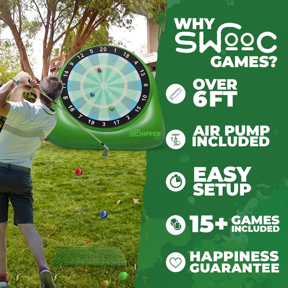 SWOOC Games Bull Chipper | Giant Golf Darts (Over 6ft Tall) with 10+ Golf Games | Golf Chipping Game with Air Pump Included | Yard Games | Giant