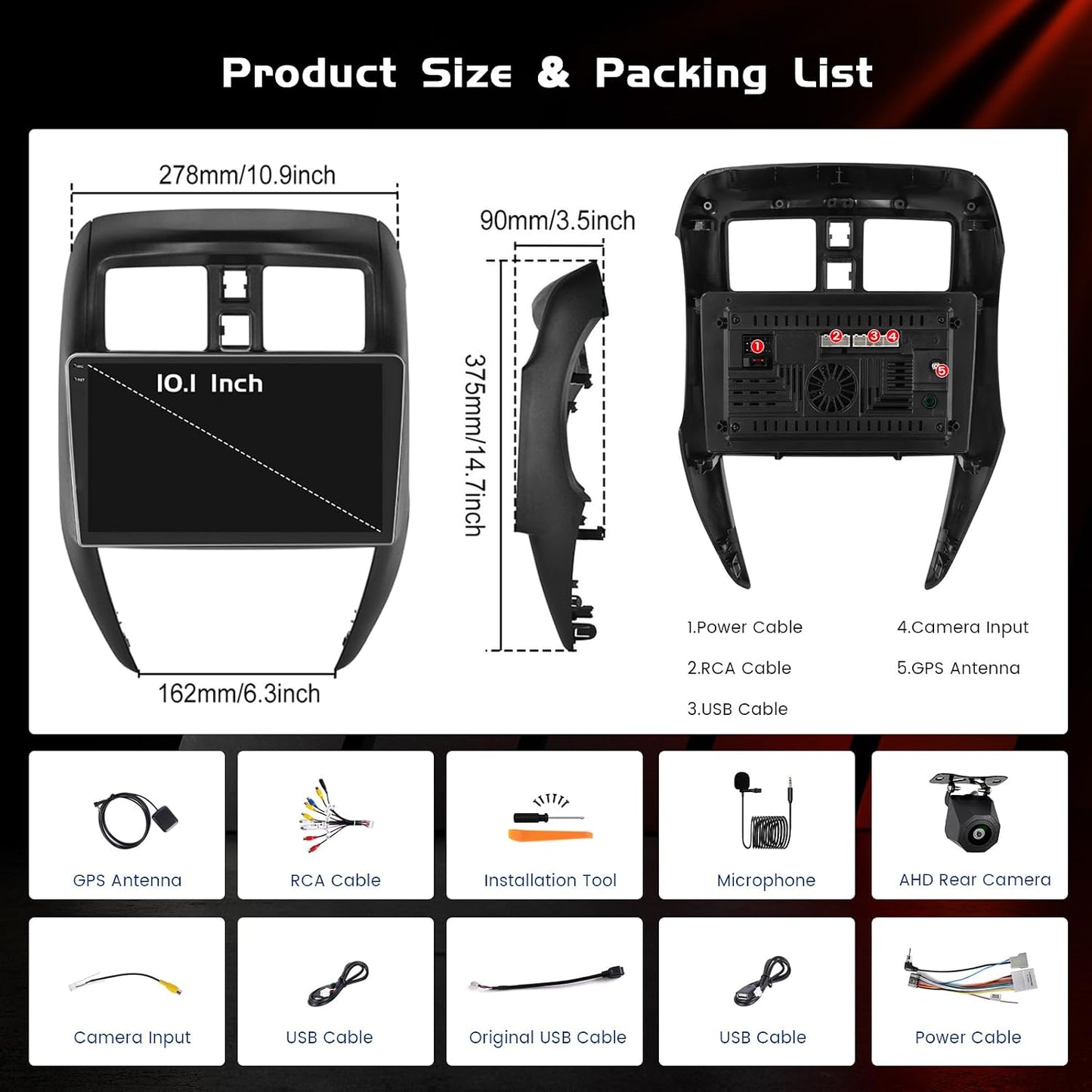 4+128GB Android 15 Car Radio for Nissan Versa Sedan 2015-2019 Wireless Carplay Android Auto, 10.1" 1280 * 720P in-Cell Touch Screen Car Stereo WiFi Bluetooth GPS FM/RDS EQ Backup Camera MIC 4+128GB in-cell Screen
