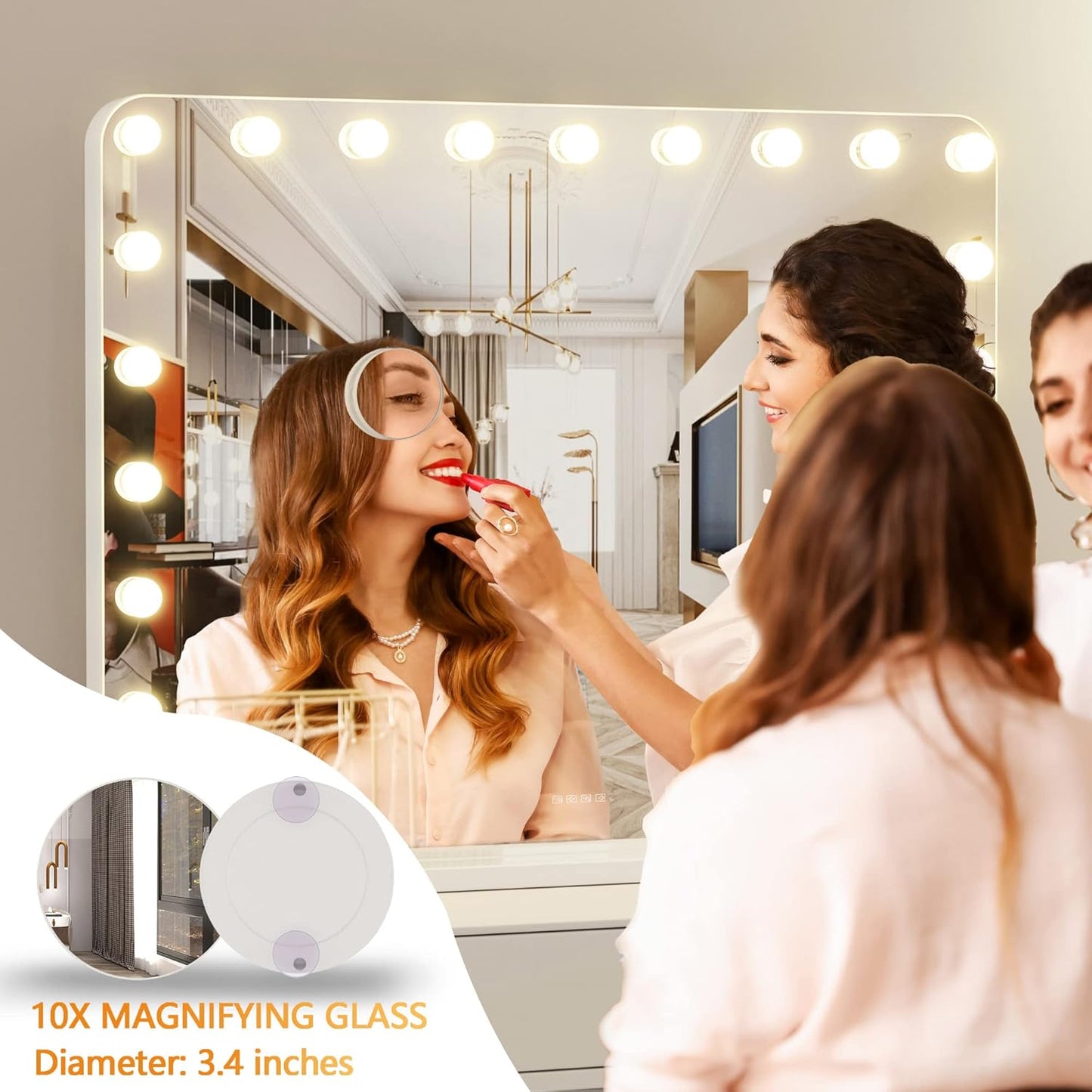 Hasipu Vanity Mirror with Lights and Bluetooth Speaker, 40" x 29" Hollywood Makeup Mirror with 21 Dimmable Bulbs and