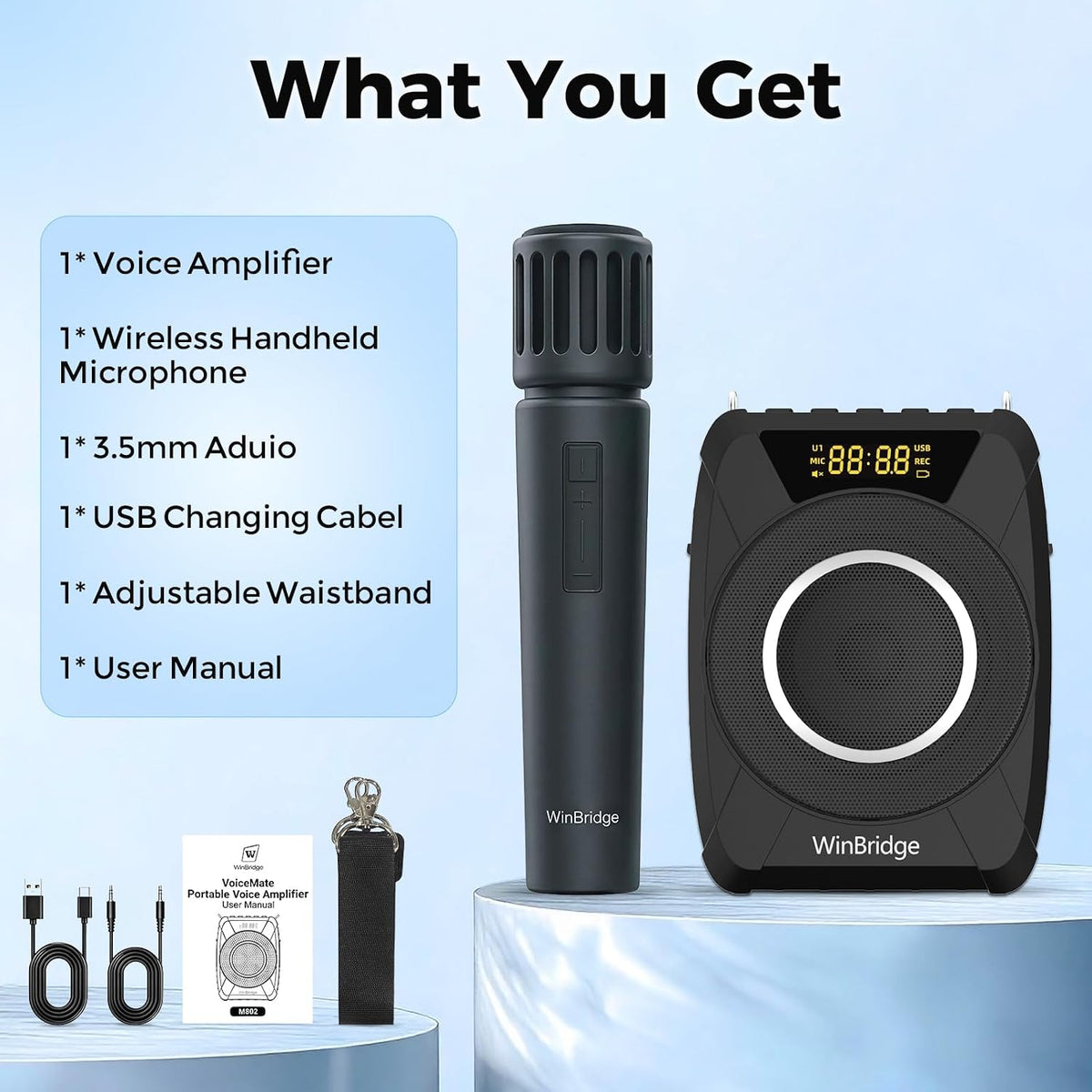 20W Portable Voice Amplifier for Teachers, Wireless Mic, PA Speaker M802