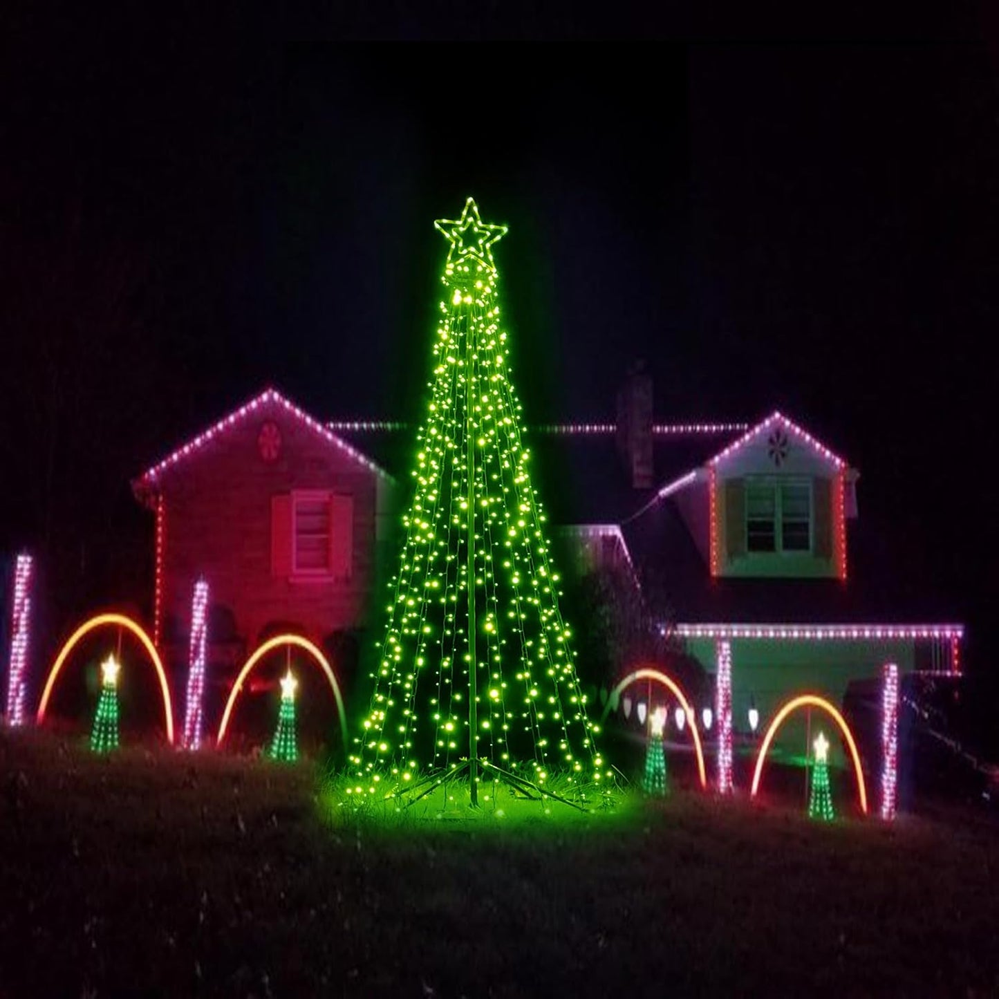 Outdoor Lighting Christmas Tree Lights Cone Tall Star Topped Artificial Christmas Trees Arbol de Navidad Outside Decor for Xmas New Year Holiday