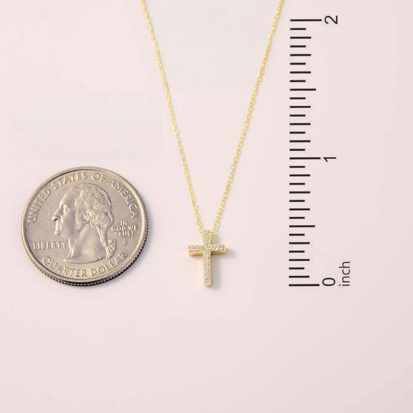 Tiny Diamond Cross Necklace in 14K White Gold 1/2"x1/4" Cross Pendant