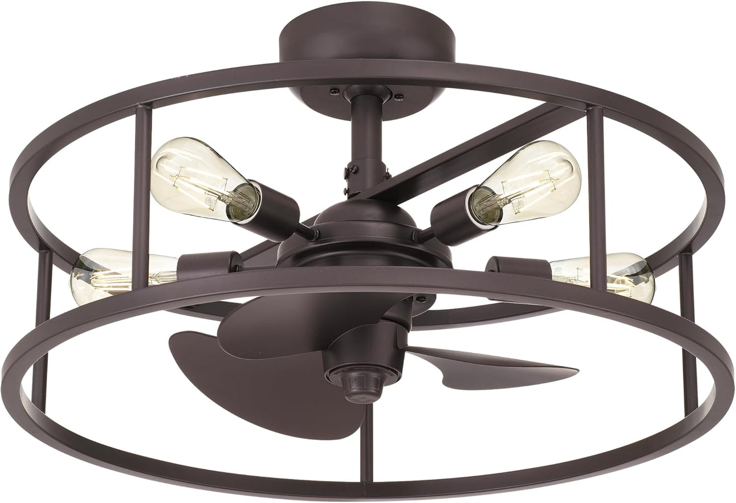 New Harbor Ceiling Fan with Light, 5-Light Western Bronze Open Cage Flush Mount Fandelier, Remote Included, Dimmable LED Bulbs