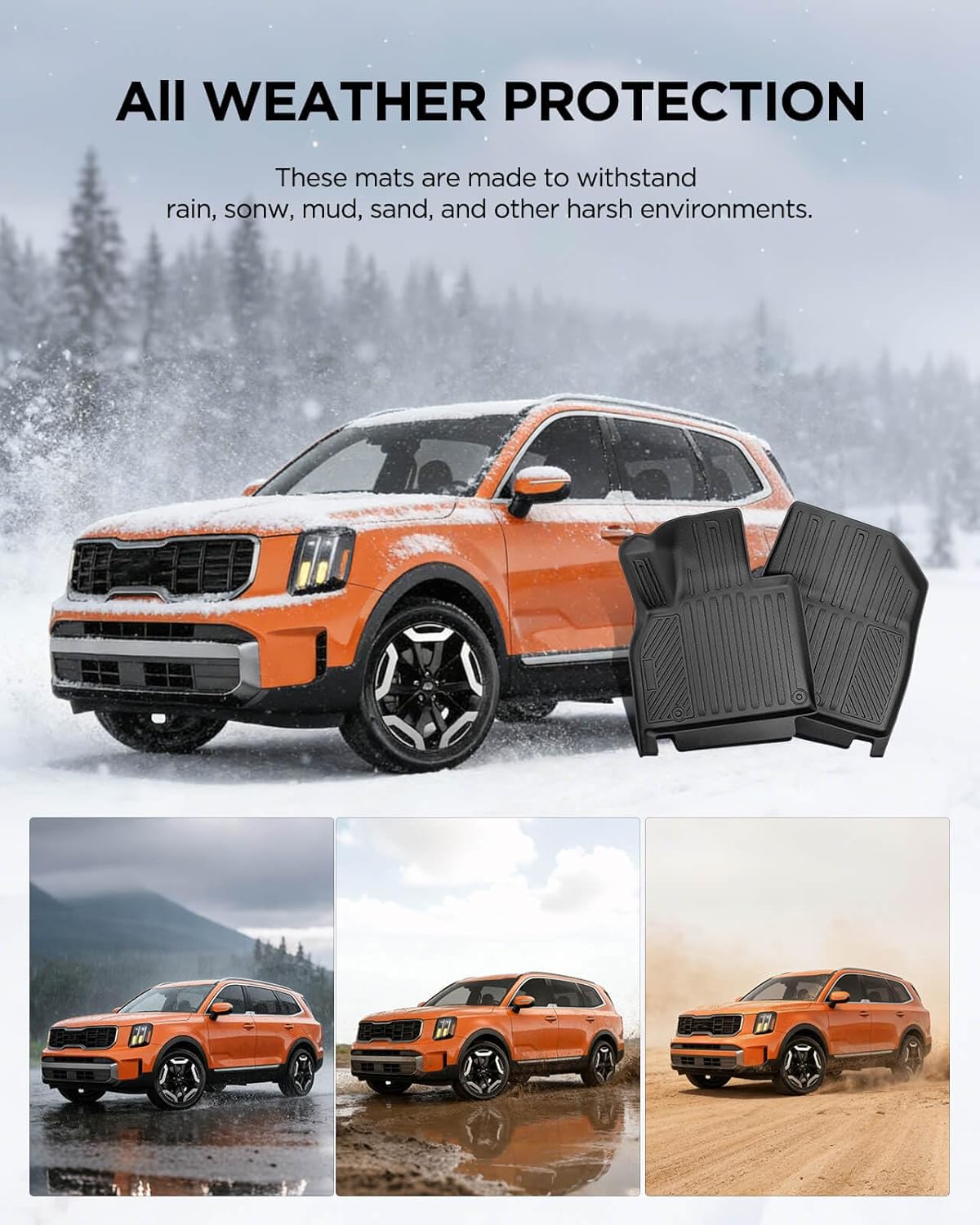 Floor Mats & Backrest & Cargo Liner for Kia Telluride 2020-2025(7&8 Seats,Full Coverage Car Liner Set, All Weather Protector Heavy Duty TPE Automotive Interior Accessories 2024 2023 2022 2021