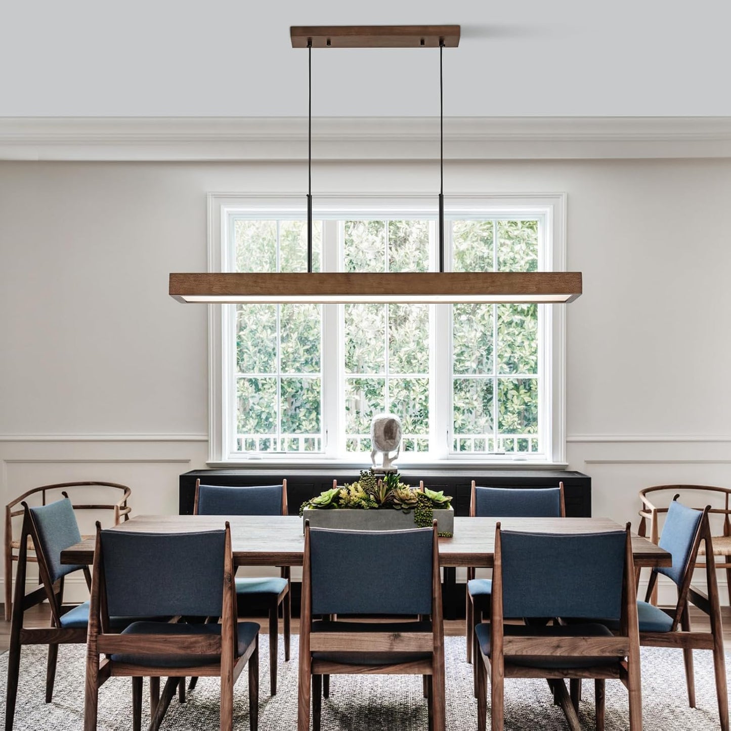 CmnVmn 39.3" Dimmable Wooden Linear Pendant Lighting Island Lights,LED48W Adjustable Color temperature6000K 4200K 3000K for Dining Room Bar