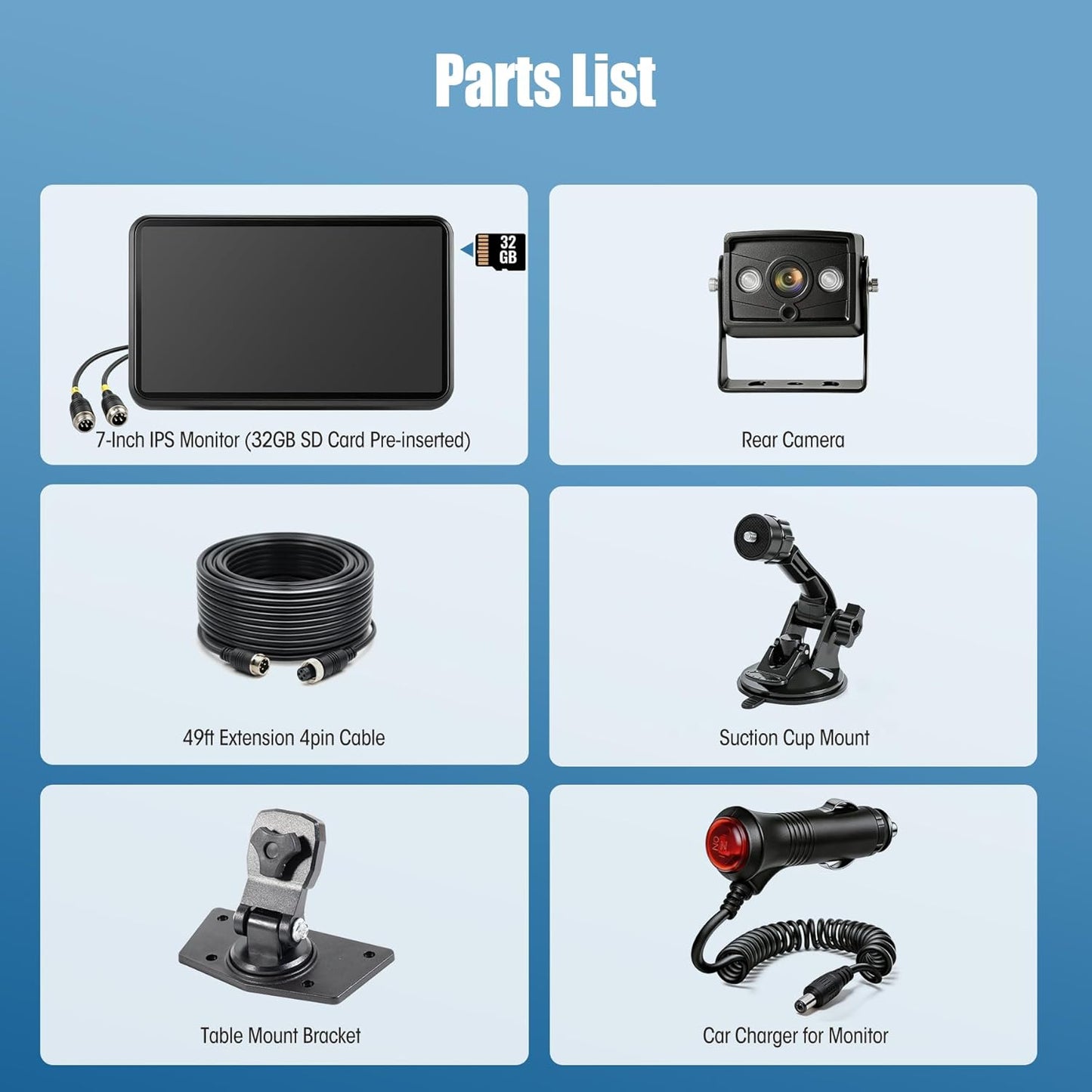 1080P 7.01" Wired Backup Camera System, DVR IPS Touchscreen with IP69K Water/Dust Proof Rear Camera, Vibration-Proof 20G for Skid Steer, Tractor, Truck, Heavy Equipment, AYT101