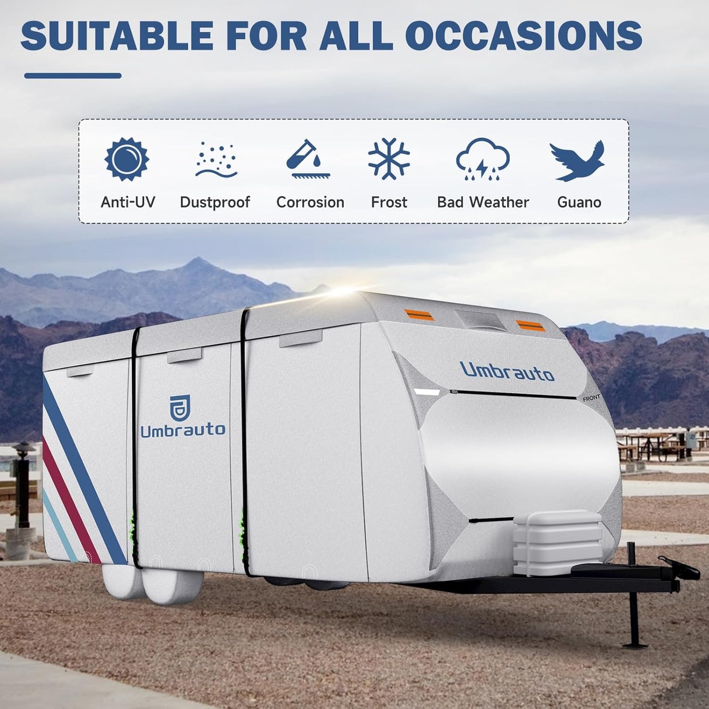 RV Cover: 27-30ft Travel Trailer Cover Silver Coated, Waterproof Camper Cover for Parking