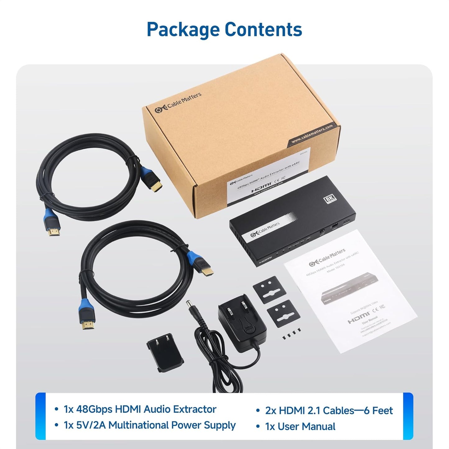 Cable Matters HDMI 2.1 Audio Extractor with eARC, Dolby Atmos, DTS, HDMI to Optical Adapter for TV, Amplifier, Works with Sonos, Samsung Soundbars, Max 5.1 Ch for Optical, No PS3, Xbox 360 Support