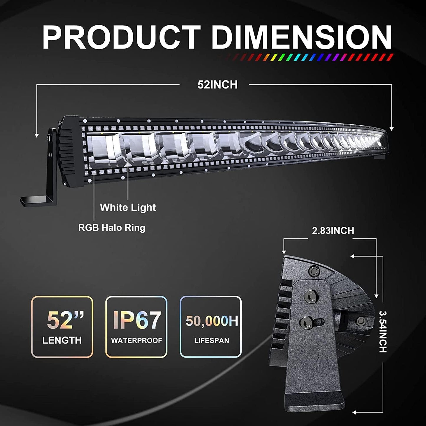 RGBW Curved LED Light Bar 52Inch 300W Flood Spot Combo Beam