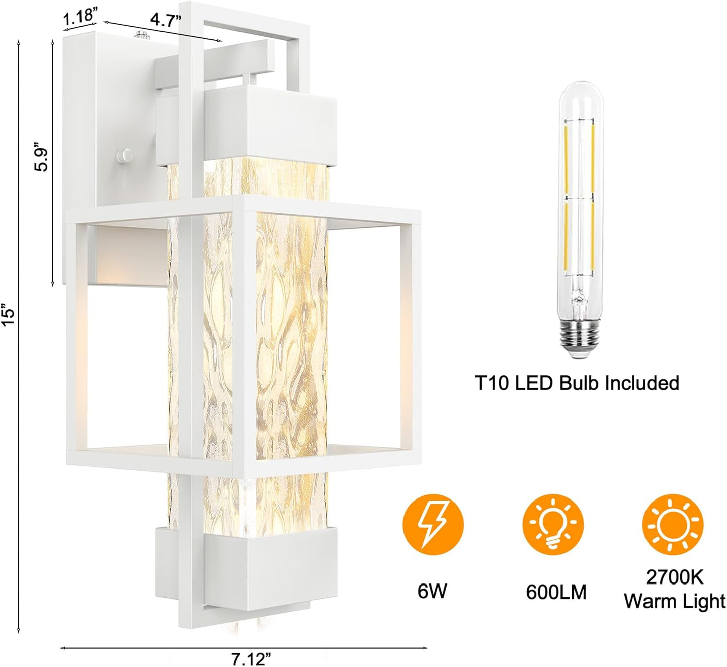 PARTPHONER Modern Outdoor Light Fixtures Dusk to Dawn Outdoor Lighting 2 Pack, 15" Exterior Wall Sconce Waterproof Porch Light, Outside Light for
