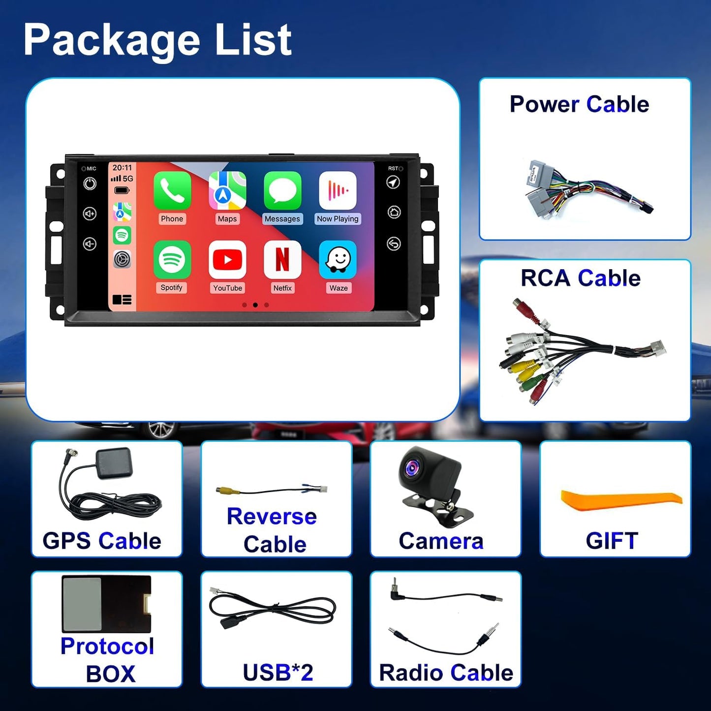 5GWiFi Radio for Dodge Challenger Avenger 2008-2014, Chrysler 200 2011-2014, Jeep Compass Patriot 2009-2016,Liberty 2008-2012,7 Inch Touchscreen Car Stereo Carplay Android Auto Camera Bluetooth GPS FM