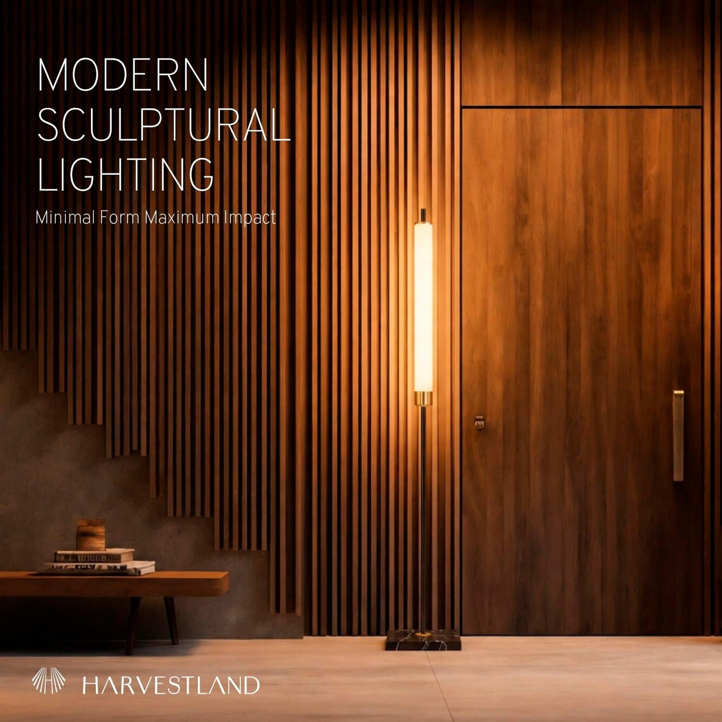 HarvestLand floor lamp, 56" LED standing light 16W 3000K Modern Marble Lamp with 50,000-Hour LED, Black & Brass standing lamp, minimalist lights for bedroom, living room lighting, Office Corner,1 Pack