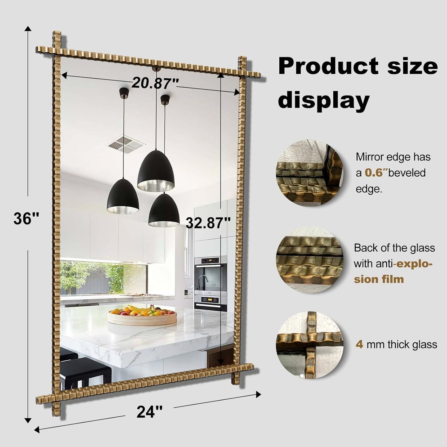 JNFUZ 24x36 Inch Bathroom Vanity Mirror, Lron Frame Wall Mirror for, Bedroom, Hallway, and Home Deco, Industrial, and Retro Room Makeover Mirror,