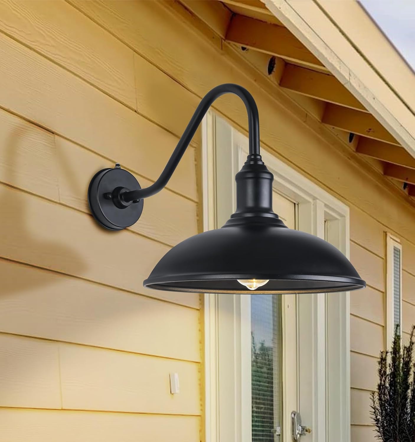 Ytzlvw Large 15" Outdoor Gooseneck Barn Light Dusk to Dawn, Wall Mounted Classic Waterproof and Rust Resistant Exterior Light Fixture for
