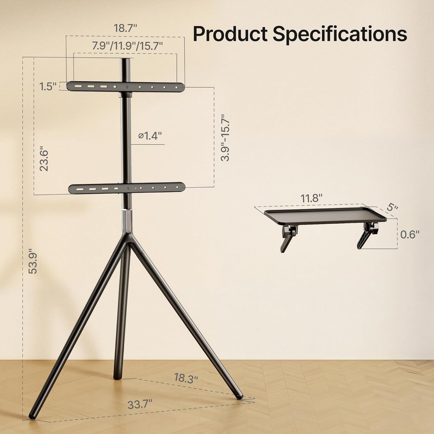 Tripod TV Stands for 45-65 inch TV up to 88 lbs with Shelf, Swivel and Height Adjustable Tall Easel TV Stand for Samsung, LG TVs —VESA Required Max 400 * 400 mm