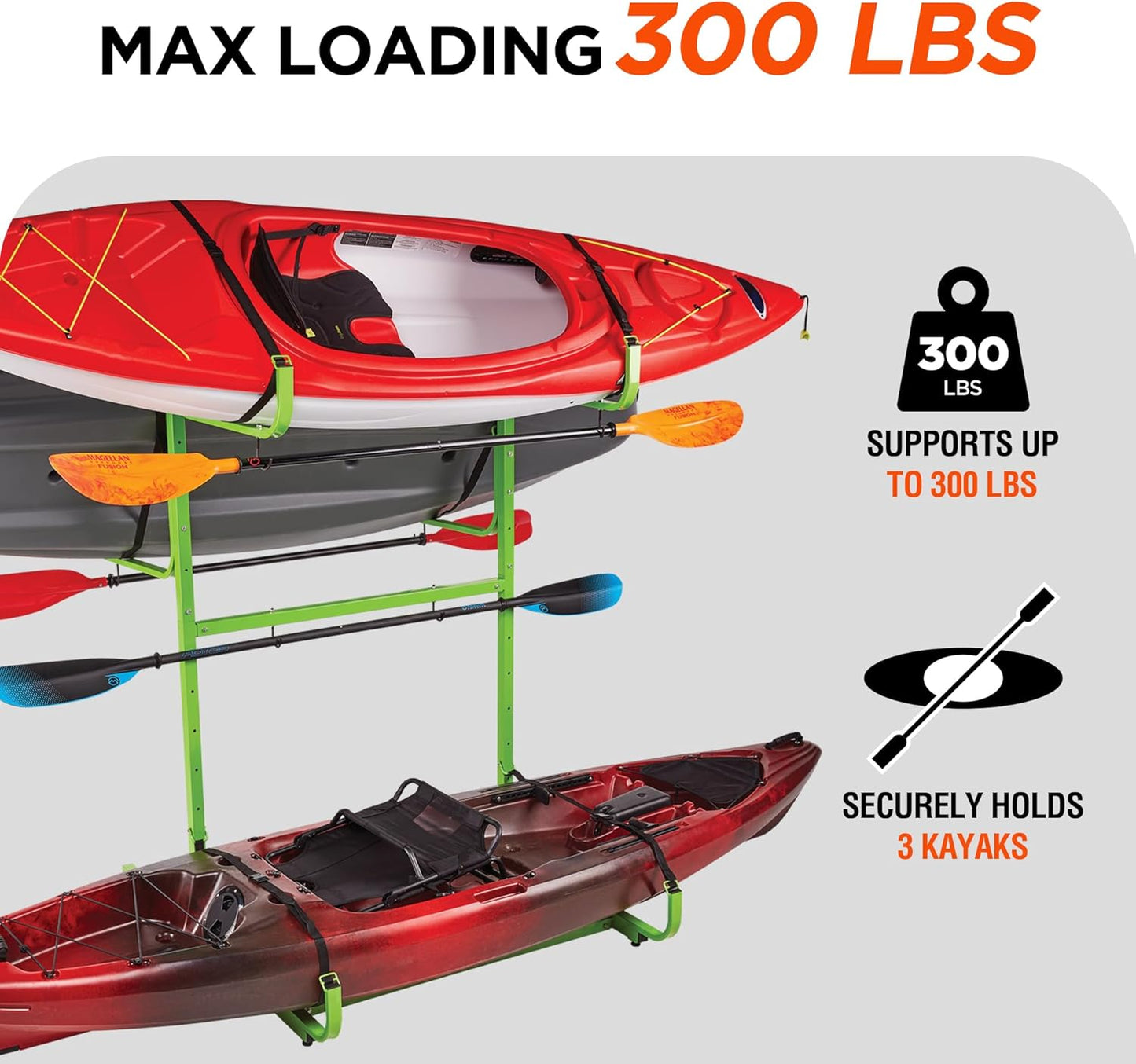 Rockland Kayak Storage Rack, 300 LBS Capacity for 3 Kayaks, 48'x 56' x 82', Heavy Duty Freestanding Kayak