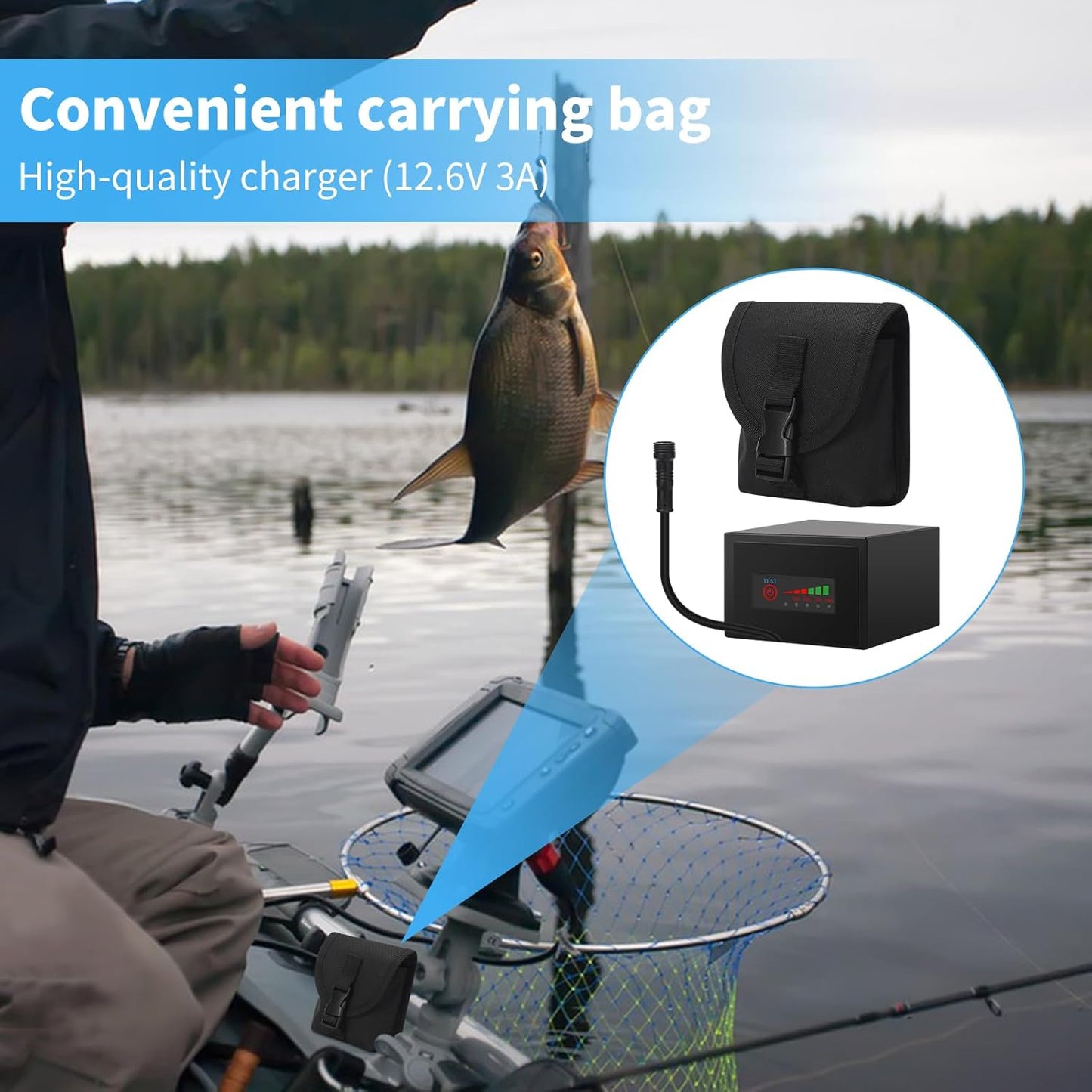 HFFP-01 Power Battery Kit 12V 10Ah Fish Finder Battery and Charger Kit with Exclusive Instant Battery Display