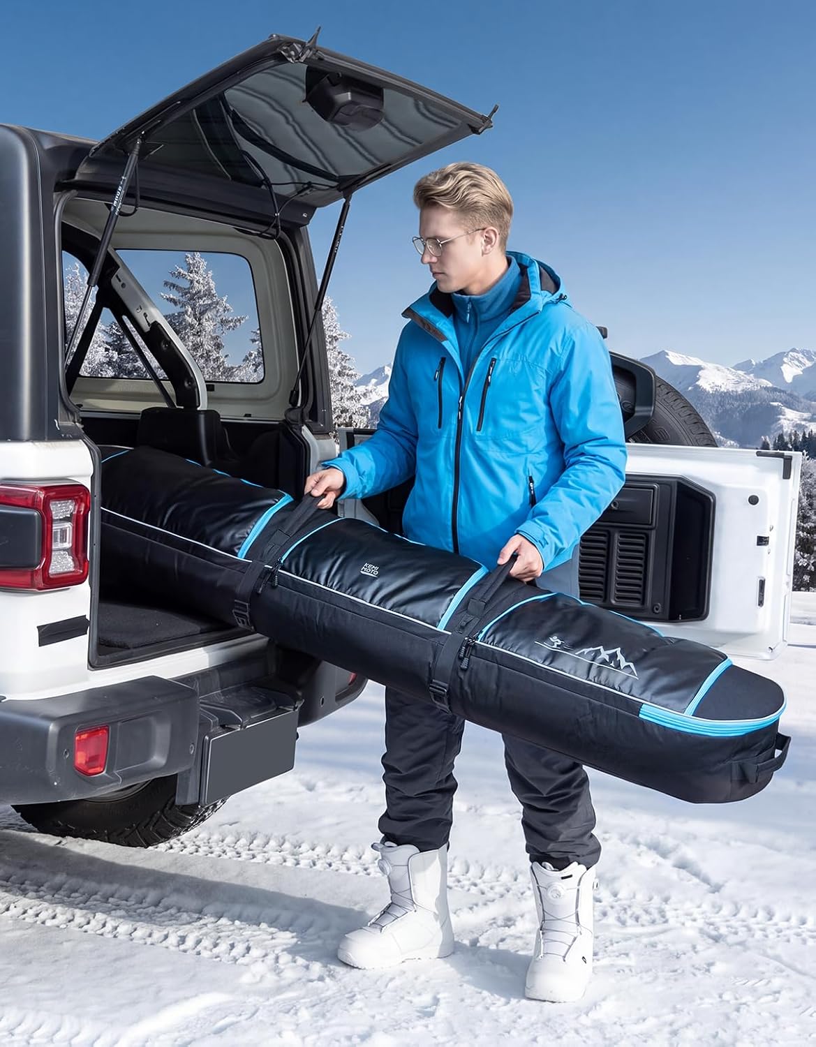 KEMIMOTO Padded Ski Bag with Wheels for Skis and Snowboards, Boot Bag Combo