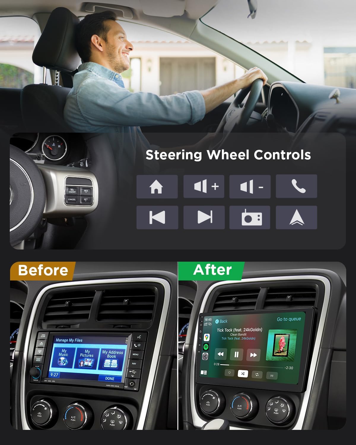 10.1 Carplay Android Auto for Jeep Wrangler Compass Dodge Ram Chrysler