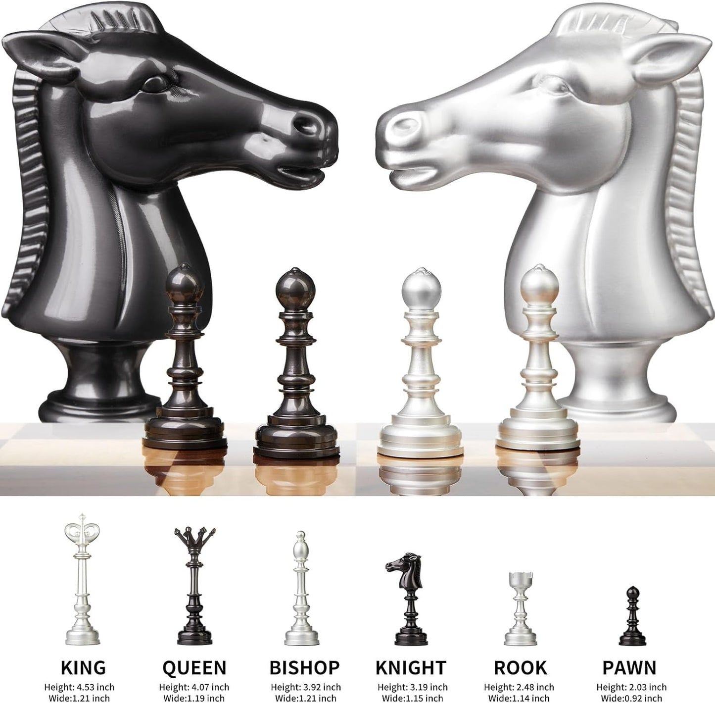 AMEROUS 19.6 Inches Wooden Chess Set with Metal Chess Pieces- 4.5'' King - 2 Built-in Storage Drawers - Gift Packaging,Tournament Chess Board Games