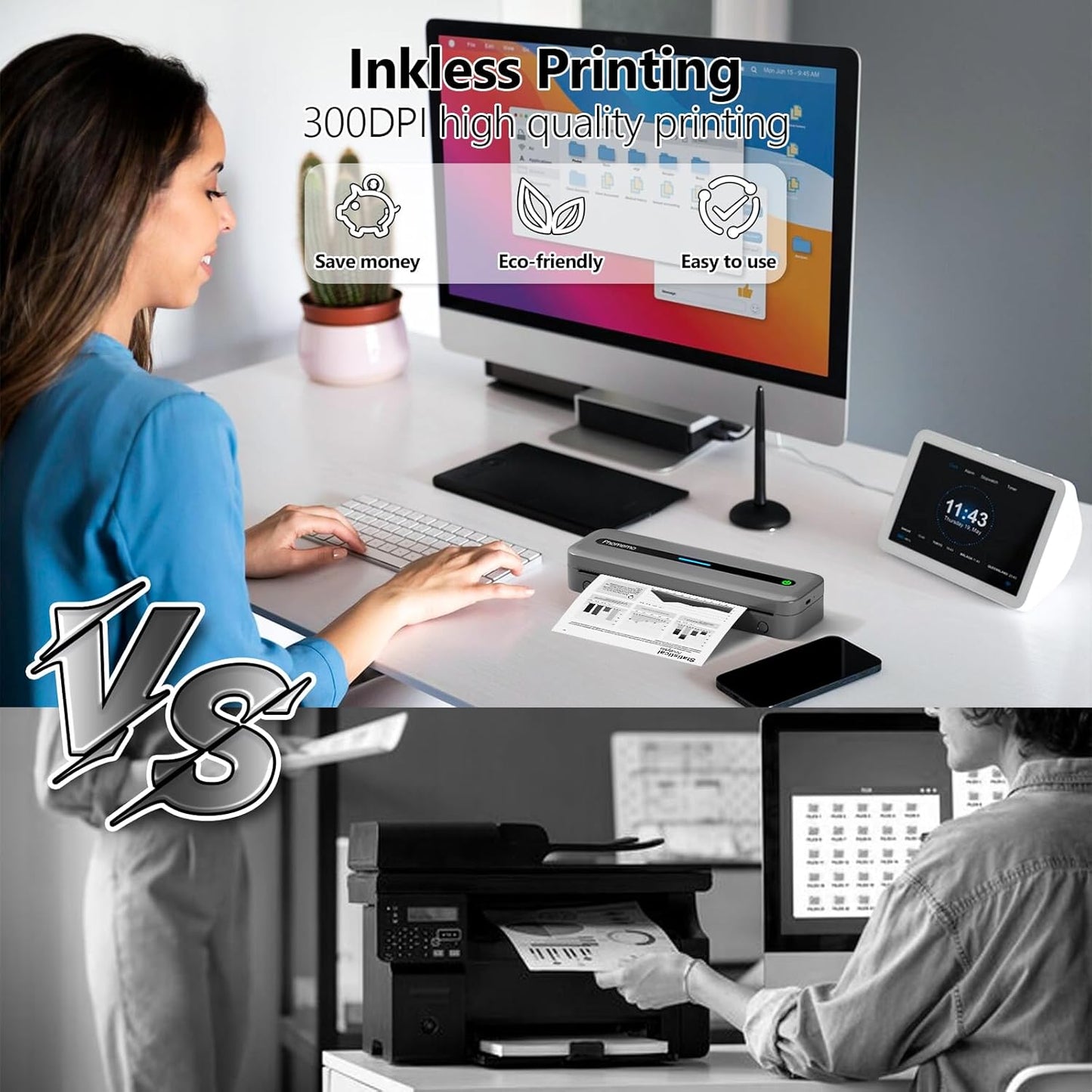 Portable Inkless Thermal Wireless (Bluetooth) Printer for Travel, M832 Support 8.5'' x 11'' Letter & A4 Paper