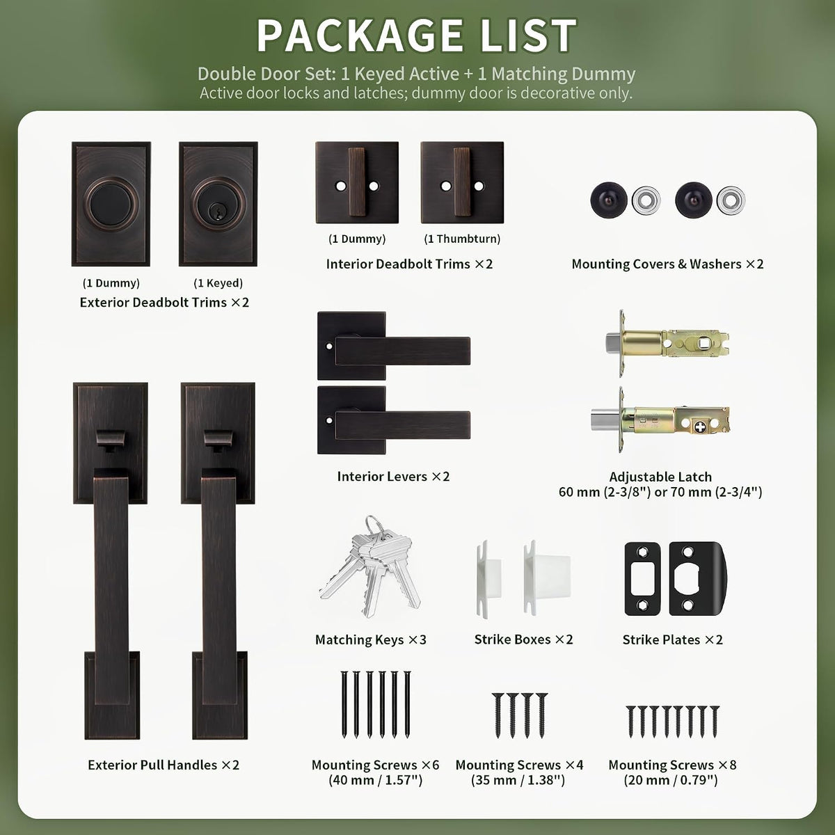 Moquin Double Front Door Lock Set, Keyed and Dummy, Oil Rubbed Bronze Oil-Rubbed-Bronze