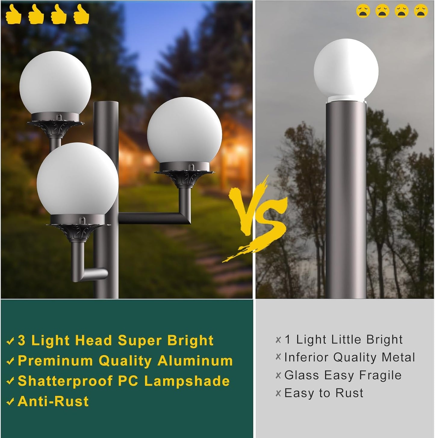 ACOHOOK 79'' Outdoor Lamp Post Light, Triple Head Street Light Pole Lamp for Outside with G9 Bulbs, Waterproof Outdoor Post Light Fixtures