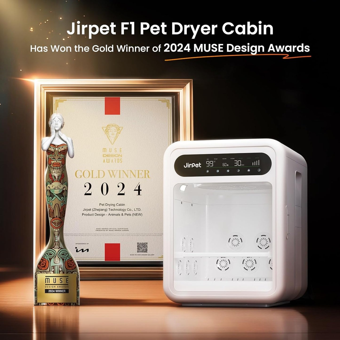 JirPet F1 Professional Pet Dryer Cabin, 75L Extra Large Cat Dryer Box with Smart Control Humidity & Temp, 40dB Ultra Quiet Hair Dryer for Dogs,