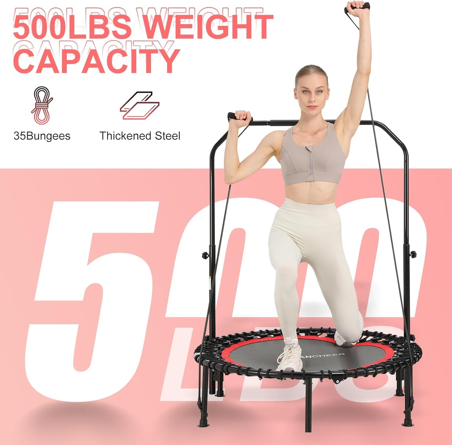 Trampoline Indoor, ANCHEER 450 lbs. Max Load Springless Mini Trampoline for Adults with 4 Level Adjustable Handle Bar 40