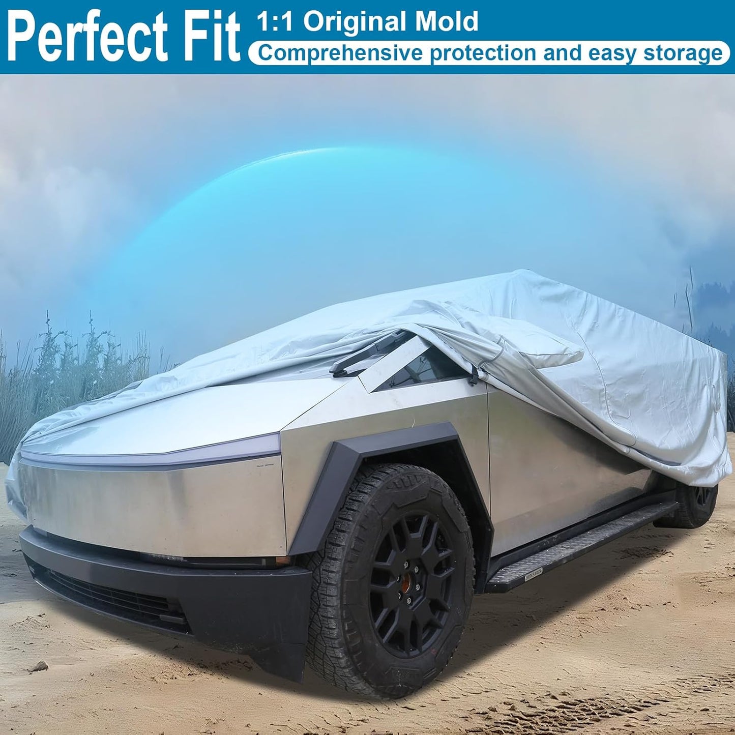 Car Cover for Tesla Cybertruck with Storage Bag and Windproof Bands, Outdoor Full Car Cover for All Weather