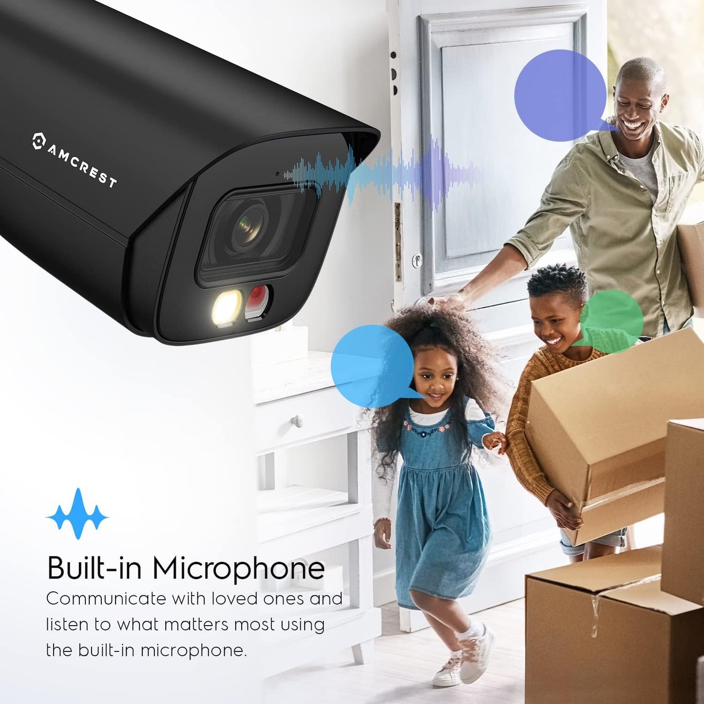 Amcrest 2PACK 5MP IP PoE AI Camera w/ 49ft Color Night Vision, Security Outdoor Bullet Camera, Built-in Mic, 2X 100ft Cat6E Cable, Active Deterrent,