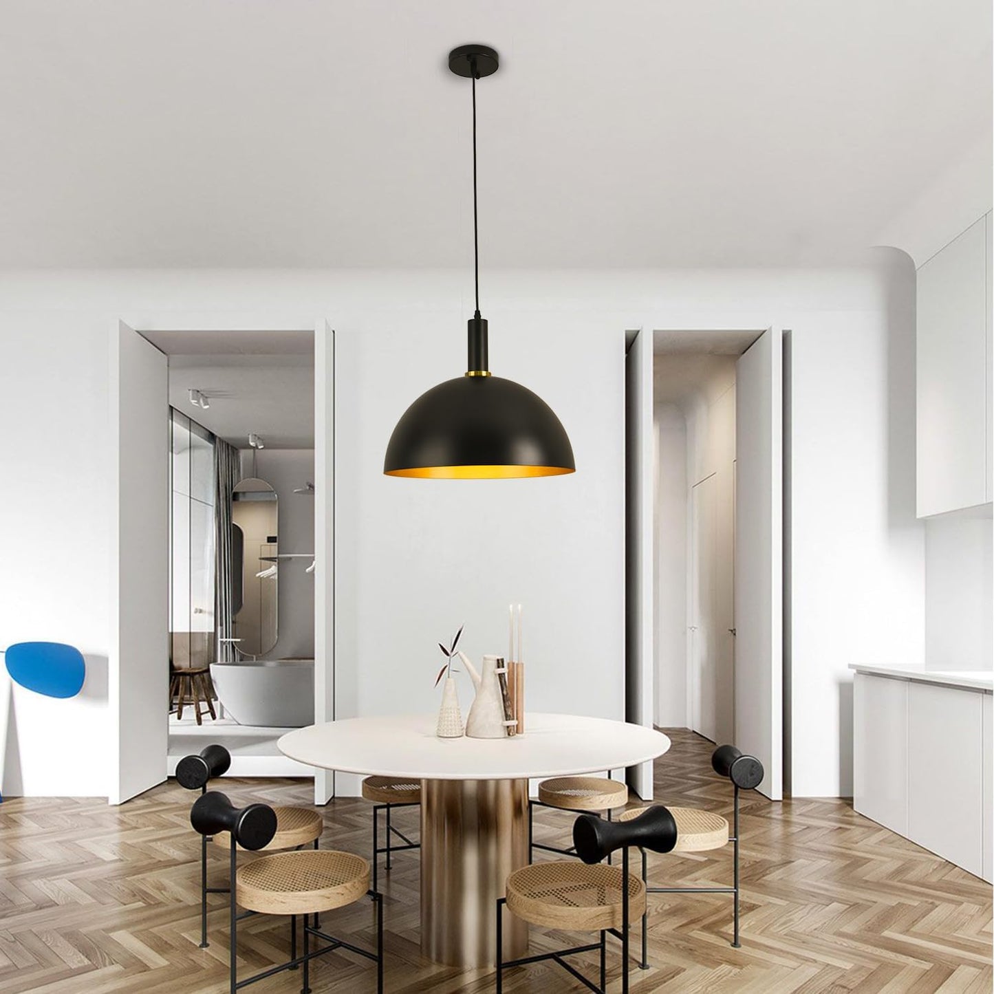 GRUSTRUST 17.72'' Large Black Pendant Light Kitchen Island Industrial Black and Gold Dome Pendant Light Modern Farmhouse Hanging Vintage