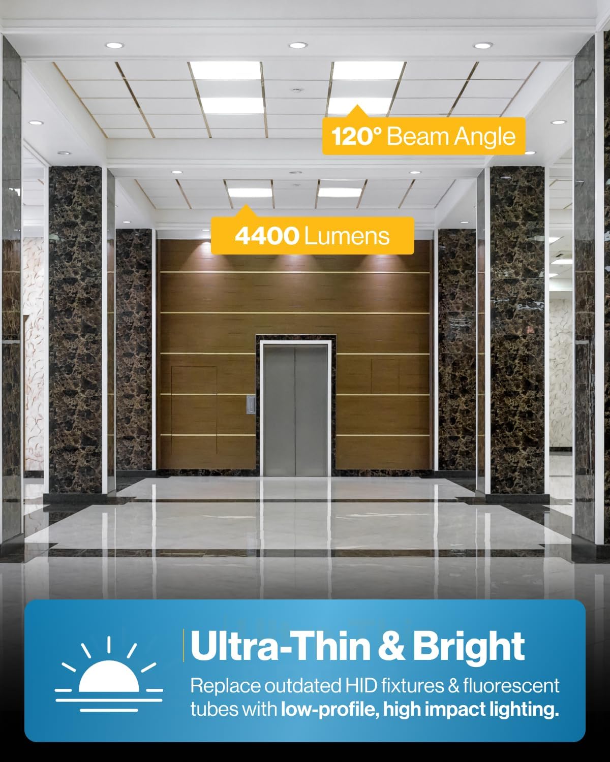 5 Pack 2x2 LED Flat Panel Light, Selectable Color Temperature 4000K/5000K/6000K, 40W Dimmable 0-10V, 4400 (minor cosmetic defect on trim of panel,