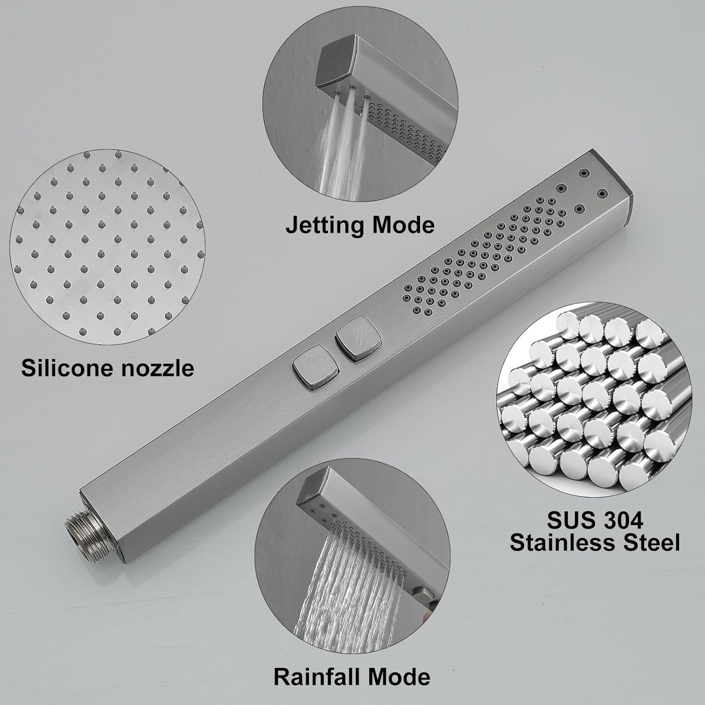 Rainfall Shower System with 4 Body Jets Wall Mounted 4 Mode Shower Faucet Set with 12 Inch Rain Shower Head and 2 in 1 Handheld Spray, Brushed Nickel