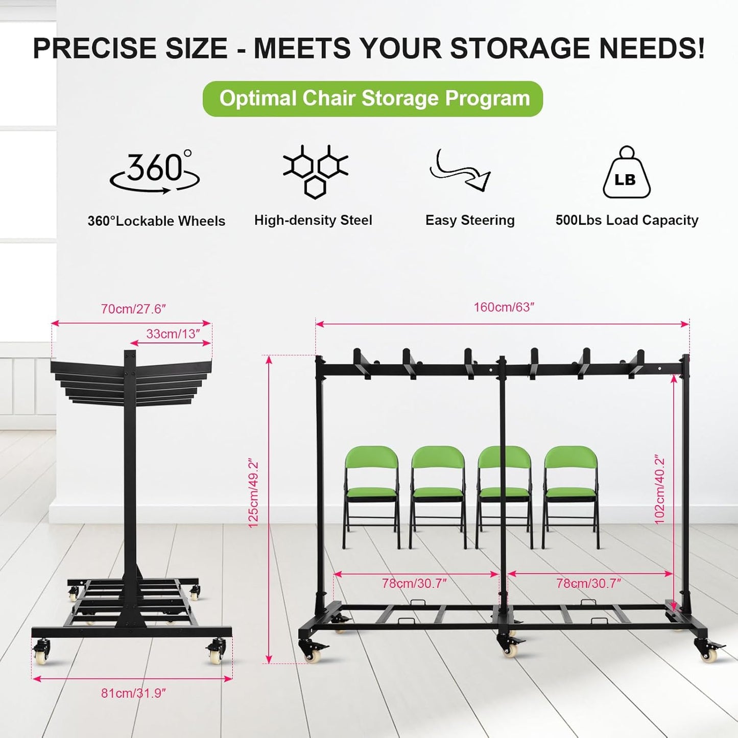 Graplans Folding Chair Rack Folding Chair Cart Folding Chair Storage Dolly, Single Tier Folding Chair Racks for Storage 500Lbs Capacity Heavy Duty