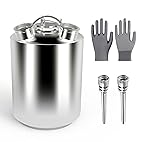 DRKSBesto 2.5 Gallon / 10 L Kegerator Cleaning Kit, 304 Stainless Steel Beer Line Cleaning Can with 2 D Couplers and Non-Slip Gloves